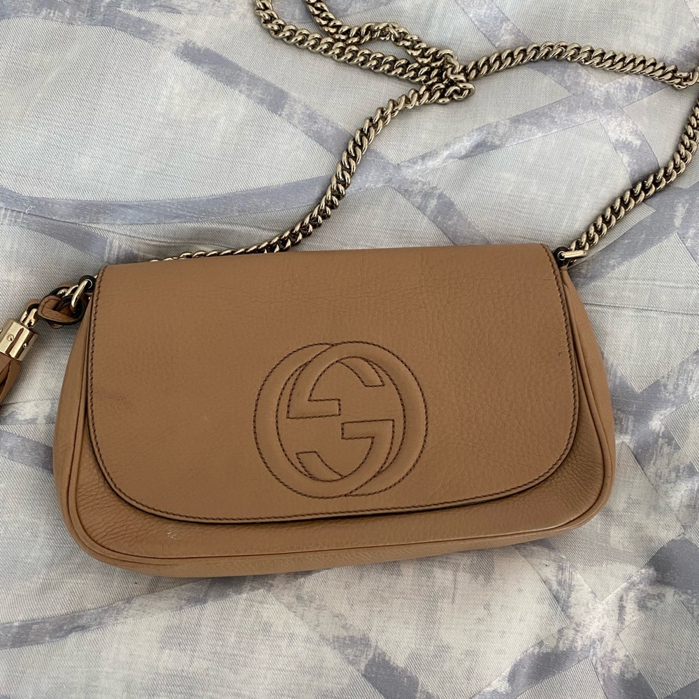Gucci Pebbled Calfskin Soho Flap Crossbody